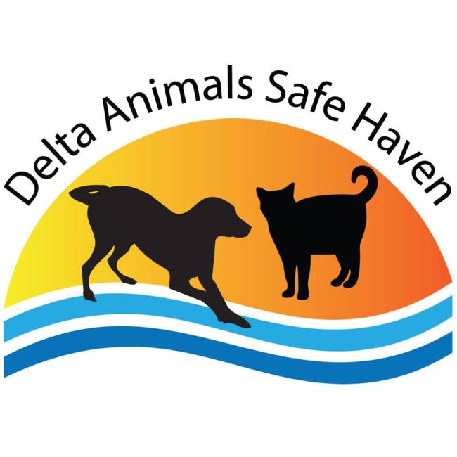 Delta Animals Safe Haven, (Antioch, California), logo is black cat and dog, top 1/2 of orange oval with 2 blue lines underneath