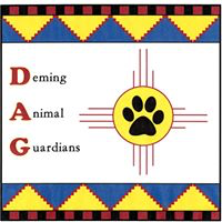 Deming Animal Guardians (Deming, New Mexico) logo with DAG with paw print in yellow circle