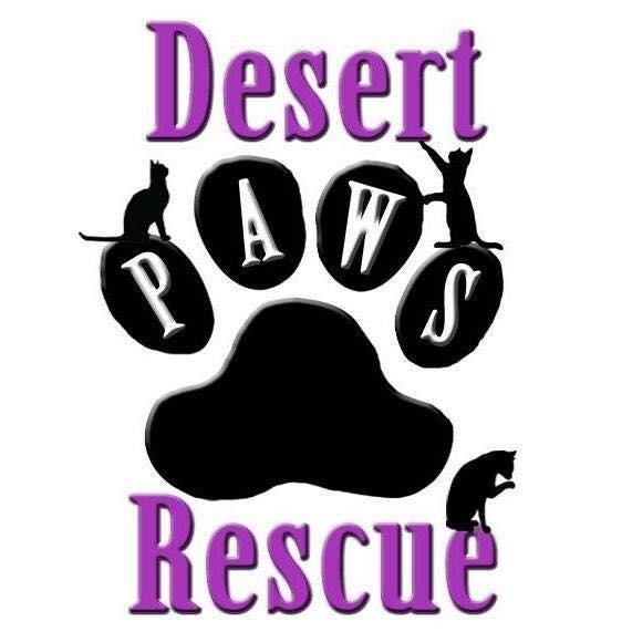 Desert Paws Rescue, (Mesa, Arizona), logo black paw black cats purple and white text