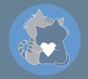 Diabetic Cats in Need (Minot, Maine) logo with gray cat hugging blue cat holding heart in the middle of blue circle