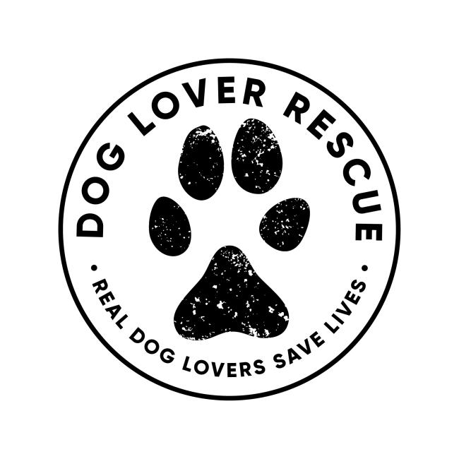 Dog Lover Rescue, (Ridgewood, New Jersey), round black and white logo that looks like a license tag with black pawprint and black text inside