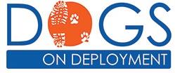 Dogs on Deployment (Santee, California) logo with blue "DOGS ON DEPLOYMENT" with a dog and combat boot print inside orange "O"