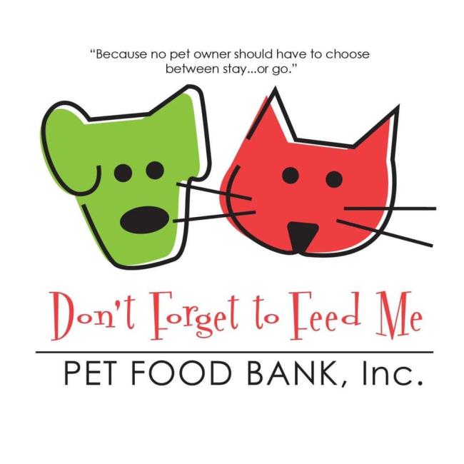 Don't Forget to Feed Me Pet Food Bank, (Fort Worth, Texas), logo green head of dog and red head of cat above red and black text