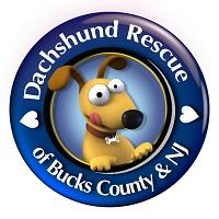 Doxie Rescue of Bucks County & NJ (Morrisville, Pennsylvania) logo of blue circle with cartoon image of dachshund in the center