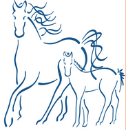 Dreamchaser Horse Rescue & Rehabilitation (Falcon, Missouri) logo of horse and foal sketch in blue