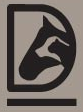 Dust Bowl Animal Rescue (Midland, Texas) logo with black head of cat on white head of dog on black head of horse inside letter D