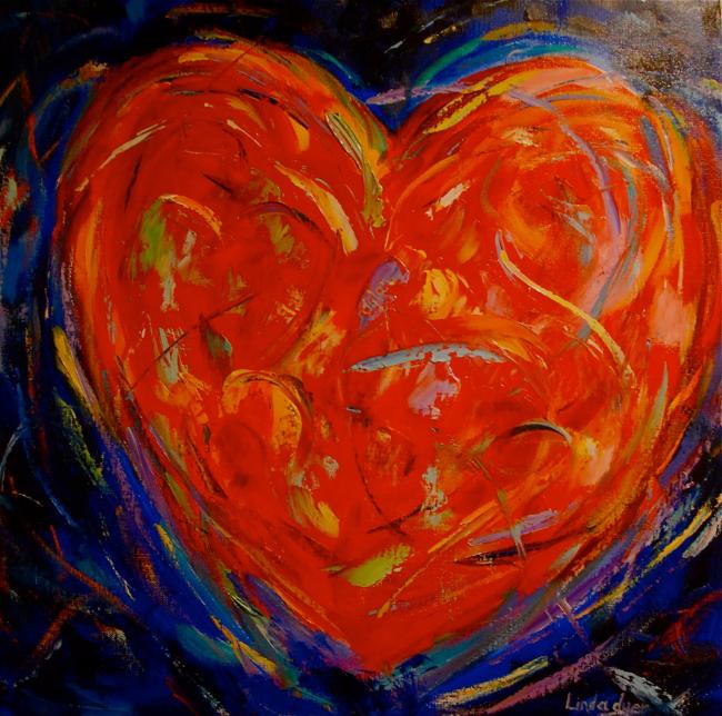Dylan's Hearts, (Greensboro, North Carolina), painting of red heart on dark background