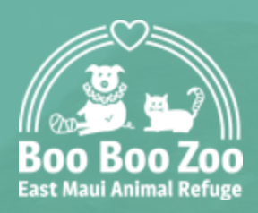 East Maui Animal Refuge, (Haiku, Hawaii), logo white dog and white cat under rainbow and heart above white text