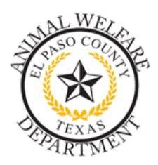 El Paso County Animal Welfare Department, (El Paso, Texas), logo black circle around yellow laurel wreath and black star and black text