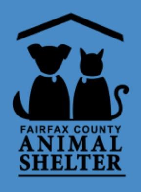 Fairfax County Animal Shelter, (Fairfax, Virginia), logo black cat and dog under black roof above black text