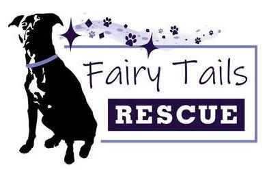 Fairy Tails Rescue, (Rumford, Maine) logo dog black with purple collar and purple and white text