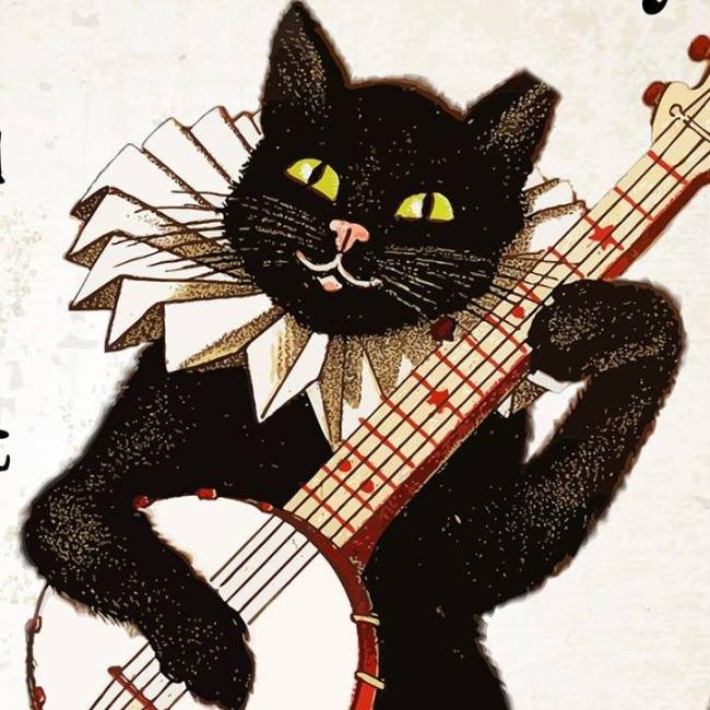 Feral Feline Friends of East Tennessee (Knoxville, Tennessee) logo cat playing banjo