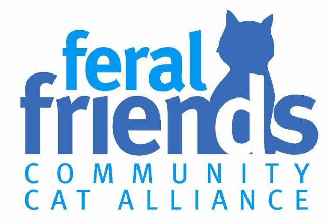 Feral Friends Community Cat Alliance (Richardson, Texas) logo large blue text cat silhouette behind the letter d 