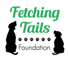 Fetching Tails Foundation (Elk Grove Village, Illinois) logo is green and black with two black dogs and a line of pawprints
