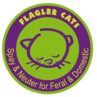 Flagler Cats (Bunnell, Florida) logo with cat head in green circle with purple outer band and Spay & Neuter for Feral & Domestic