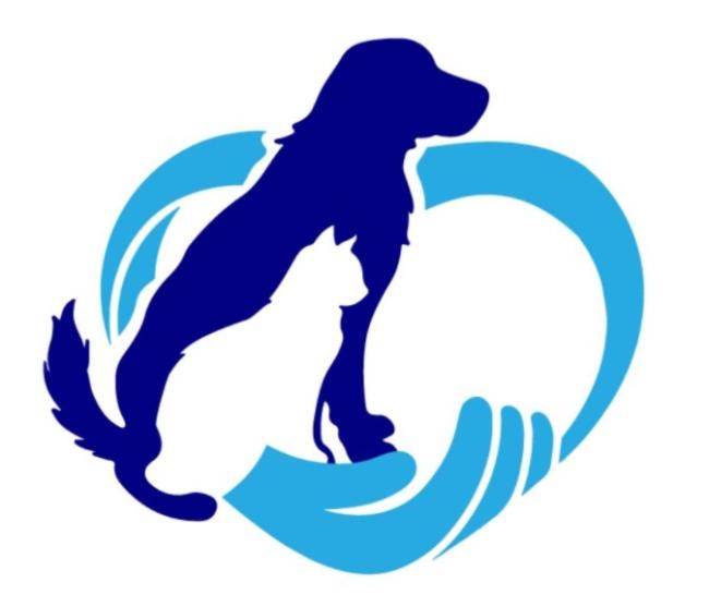Fort Wayne Animal Care and Control, (Fort Wayne, Indiana), logo  dark blue dog and white cat in light blue hand forming heart