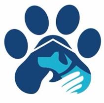 Four Paws Farm dba Animal A.I.D. Of Mississippi (Pass Christian, Mississippi) logo dark blue paw print white hand petting teal silhouette of a dog inside paw pad