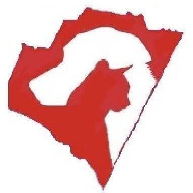 Franklin County Animal Services. (Louisburg, North Carolina), logo of white dog and red cat blending into map of county