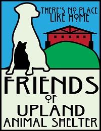 Friends of Upland Animal Shelter (Upland, California) logo has a dog, cat, and house with “There’s no place like home” tagline