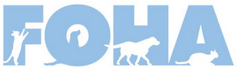 Friends of Homeless Animals (Aldie, Virginia) logo of FOHA in blue with white and blue silhouettes of cats and dogs
