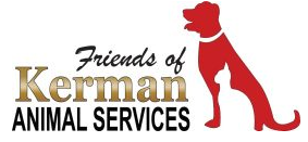 Friends of Kerman Animal Services (Biola, California) logo black and gold lettering silhouette of red dog white cat to the right