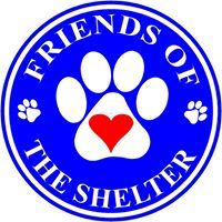 Friends of the Shelter, Inc. (Union, Kentucky) logo with blue circle with paw prints, their name and a red heart