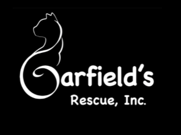 Garfield's Rescue, Inc.,(Weems, Virginia) logo cat silhouette with white outline on black background with white text