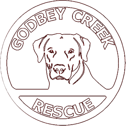 Godbey Creek Canine Rescue, (Mocksville, North Carolina), logo brown outline of dog head inside circle with brown text