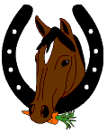 Golden Carrot, Inc. (Anza, California) logo has a horseshoe with a horse head with a carrot in its mouth in the middle