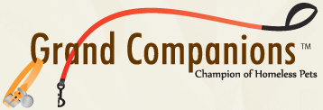 Grand Companions Humane Society (Fort Davis, Texas) logo with a dog collar and dog leash and text "Champions of Homeless pets"