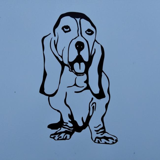 Gratiot County Animal Control, (Ithaca, Michigan), logo basset dog silhouette on blue background 