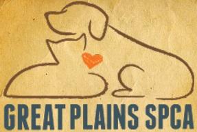 Great Plains SPCA (Merriam, Kansas) logo of outline of dog & cat with red heart