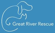 Great River Rescue (Bemidji, Minnesota) logo is blue with white outline of dog and cat