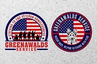 Greenawalds Service Inc (Houston, Texas) round logo; rescue dogs, helping veterans with PTSD