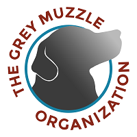 The Grey Muzzle Organization (Raleigh, North Carolina) | logo of grey dog, blue circle, text The Grey Muzzle Organization
