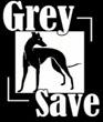 GreySave (La Canada, California) logo is a black and white box with a greyhound in the middle and the organization name