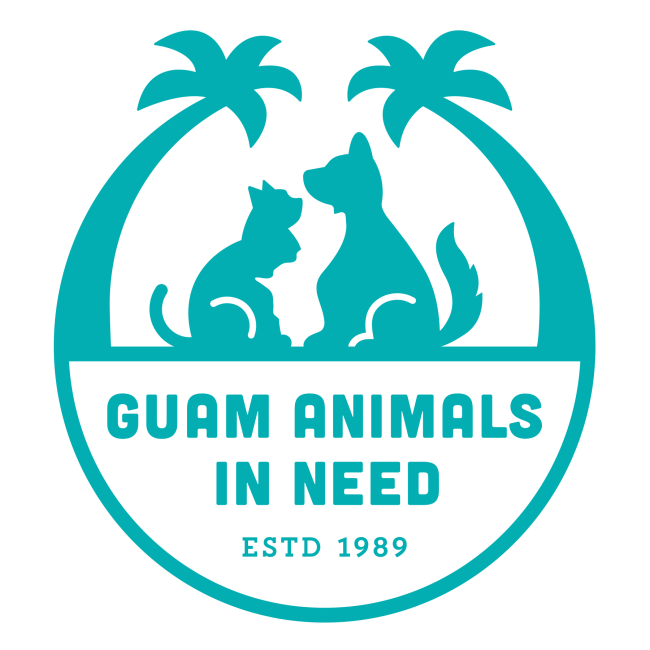 Guam Animals In Need, (Yigo, Guam), logo two teal palms framing teal cat and dog above teal text