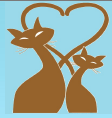 H.A.R.T.  ~ Homeless Animals Rescue Team (Mesa Arizona) logo is blue with two brown cats with tails that create a heart