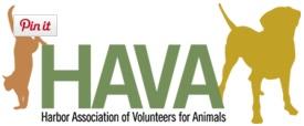 Harbor Association of Volunteers for Animals (HAVA) (Raymond, Washington) logo of cat & dog silhouettes on either side of HAVA