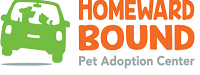 Homeward Bound Pet Adoption Center (Blackwood, New Jersey) logo is orange & grey with a green car with a silhouette of dog & cat