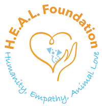 H.E.A.L Founcation, Inc. logo depicting a hand and heart with a dog in the center