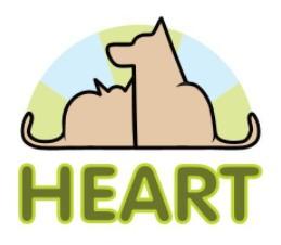 HEART Rescue Group, Inc., (Bellerose, New York), logo tan cat and tan dog leaning against each other in front of blue and green background with green text below