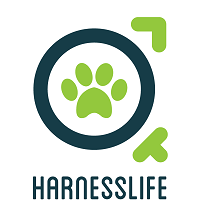 HarnessLife.org (Whitehouse Station, New Jersey) logo of blue circle with green pawprint and 2 green symbols outside