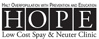 H.O.P.E. Animal Foundation (Fresno, California) logo is black/white; Halt Overpopulation with Prevention and Education