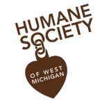 Humane Society of West Michigan (Grand Rapids, Michigan) logo has a heart-shaped dog hanging off the “o” in “Society”