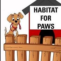 Habitat for Paws (Nashville, Tennessee) logo drawing of a little brown dog on a fence with a dog house