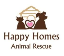 Happy Homes Animal Rescue Inc., (Old Bridge, New Jersey), logo brown cat and dog with pink heart in front of tan house with slats