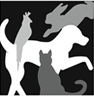 Harbor Humane Society (West Olive, Michigan) logo with black, white, gray silhouettes of dog, cat, bird, rabbit 