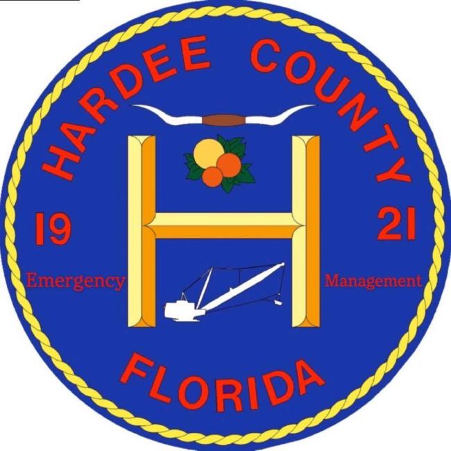 Hardee County Animal Control, (Wauchula, Florida), logo round d blue background yellow letter and red text