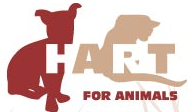 HART for Animals (Oakland, Maryland) logo is red, white, and light rose, their name & a dog and a cat